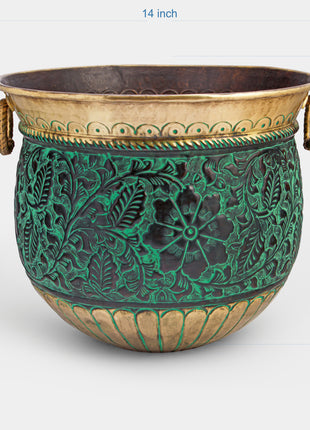 Oswestry Engraved Patina Brass Planter
