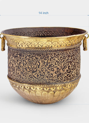 Adlestrop Engraved Patina Brass Planter